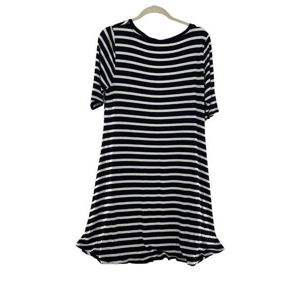 Greige Black & White Striped Short Sleeve Swing Dress Large Beach Stretch - Picture 5 of 8